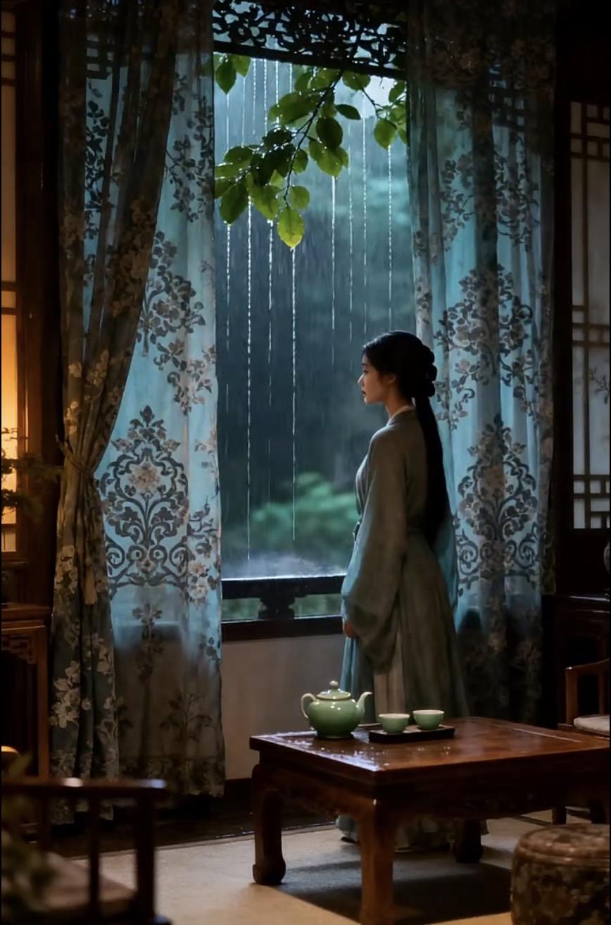 上联：卷帘听夜雨
下联：拂石卧秋烟