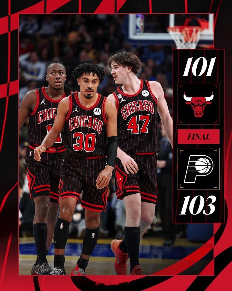 11月30日讯 今天NBA常规赛步行者主场对阵公牛的比赛已经结束。全场战罢，步行