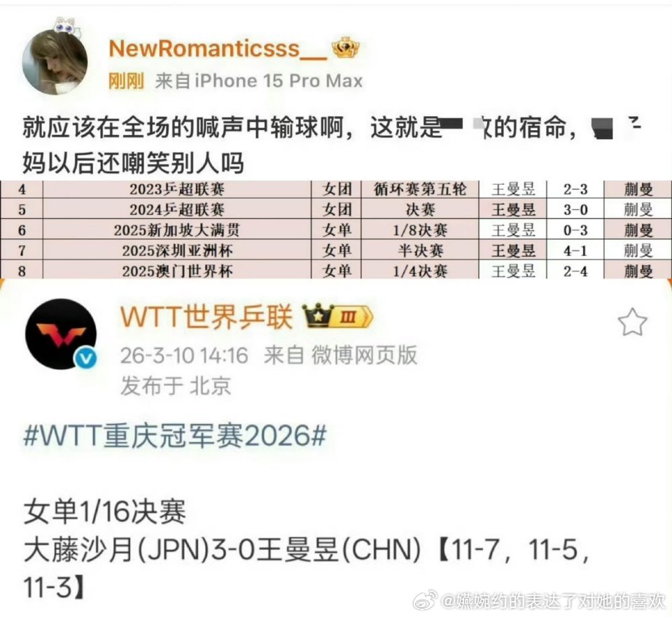 都被大藤沙月0:3送走了，还是18分钟结束比赛堪称重庆之耻的那种，还在那里对孙颖