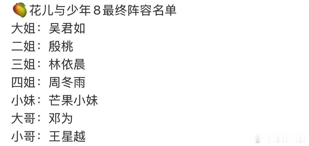 花少8这个阵容大家想看吗？ 有🍉说小妹是生吾特姬，有人认识吗？ 