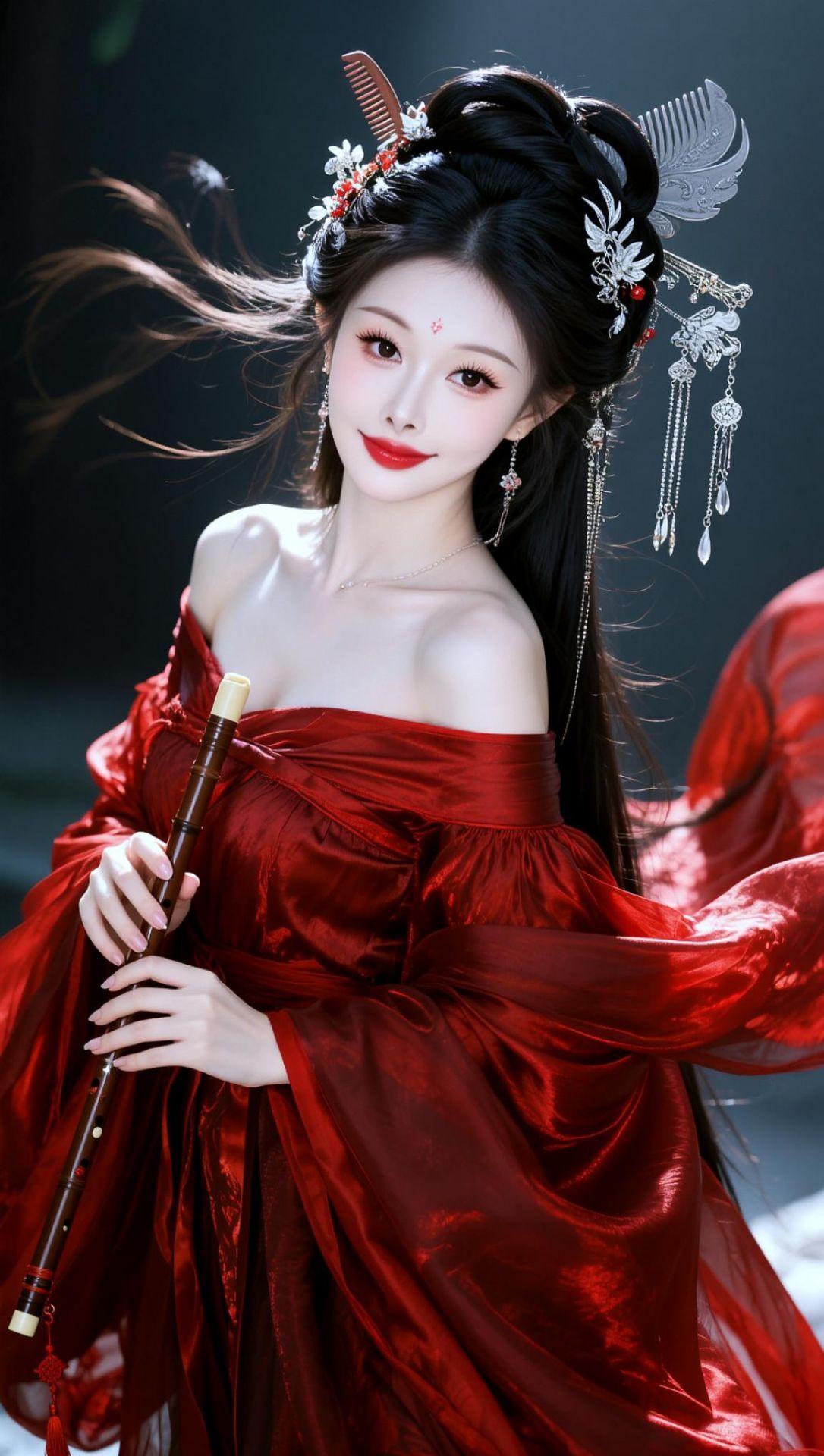 AI红衣笛韵  古风的完成度还得看脸 汉服里的千年风华 红衣汉服杀