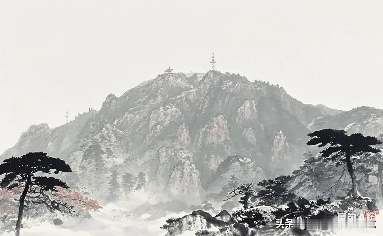 大青山著名山峰Ai水墨画效果对比
🍁图1，2，料木山（图2，实景）。
🍁图3