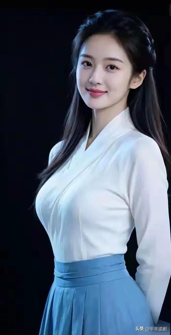 素衣浅裙，尽显东方雅致。青丝轻挽，眉眼温婉含笑，于沉静光影里，感受国风独有的温润