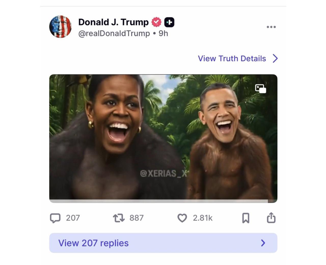 这张图确实有点过分了，
特朗普现在民调暴跌到27%，
但也不能发这种视频搞民粹，