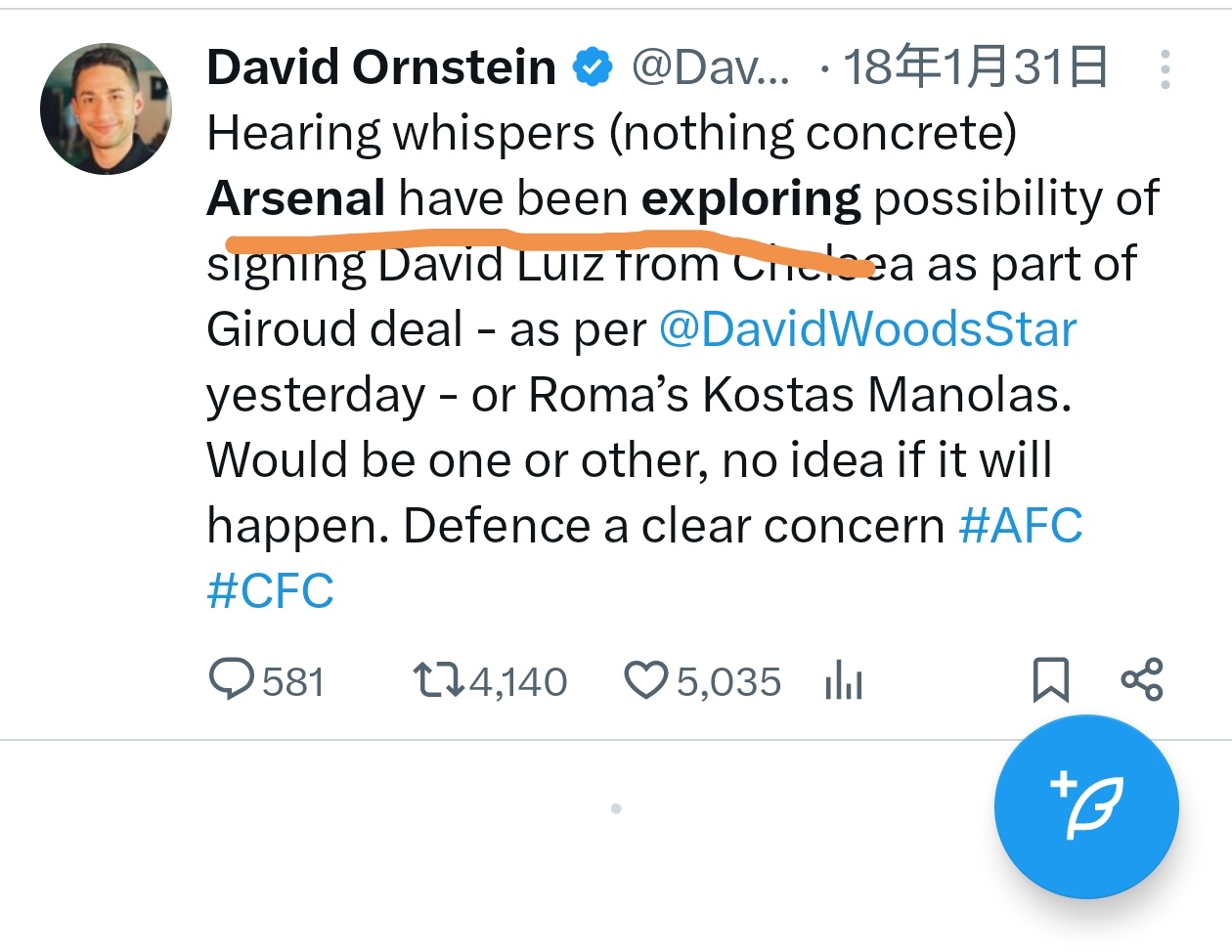 🔻笑死，有阿森纳球迷在DO过往的历史推文中用“Arsenal + explor