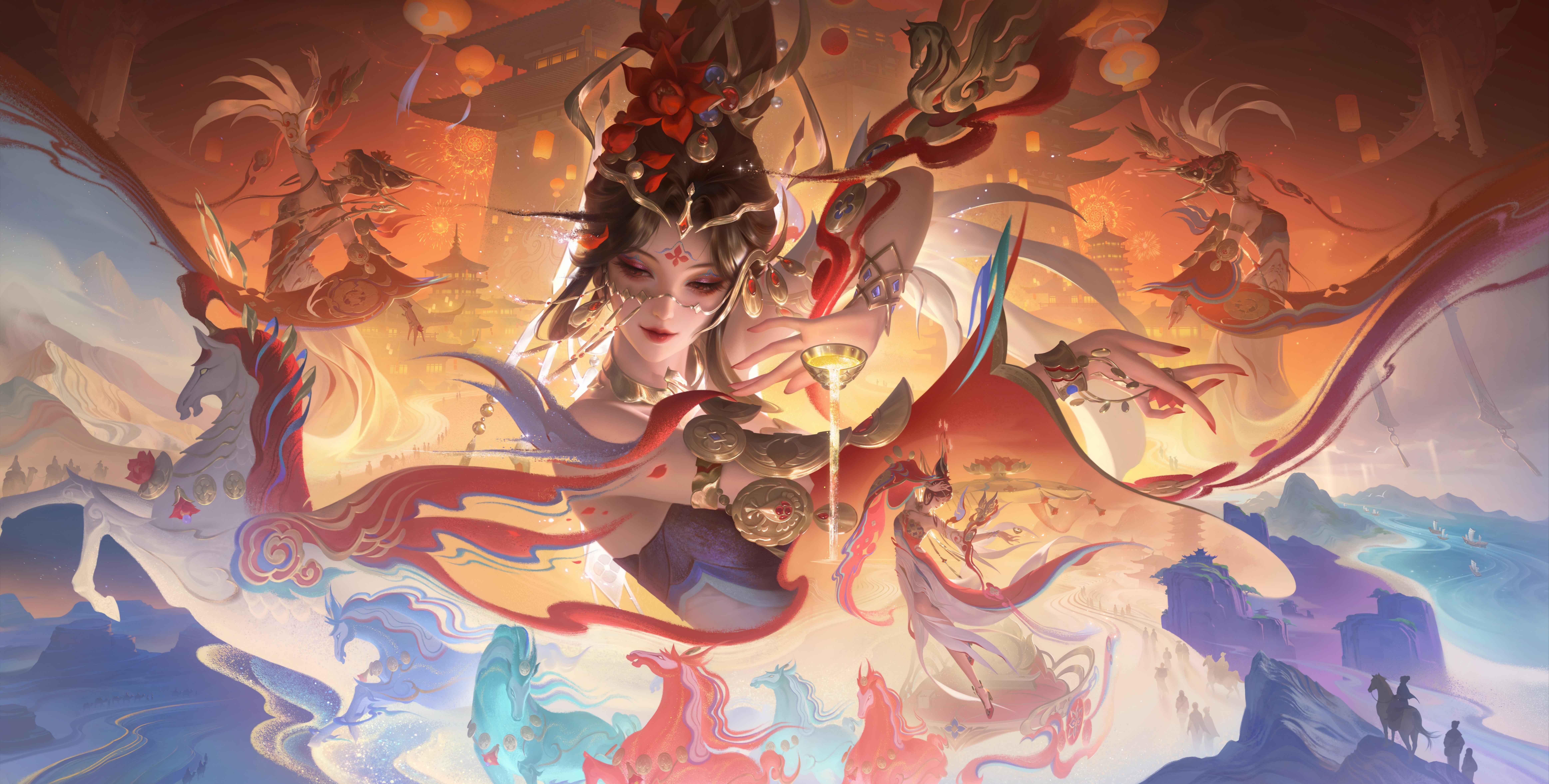 王者荣耀貂蝉[超话] 『貂蝉_神骥·聚万邦』海报、三视图▷图4-图7 图源：小红