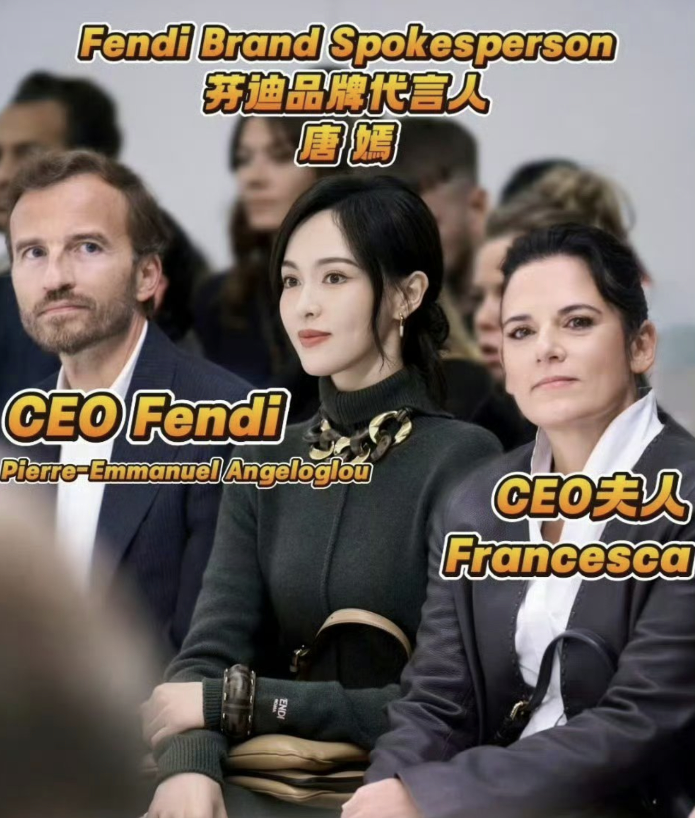 这唐嫣逼格这么高吗，坐fendi ceo 和ceo夫人中间，看来以前小瞧唐嫣了。