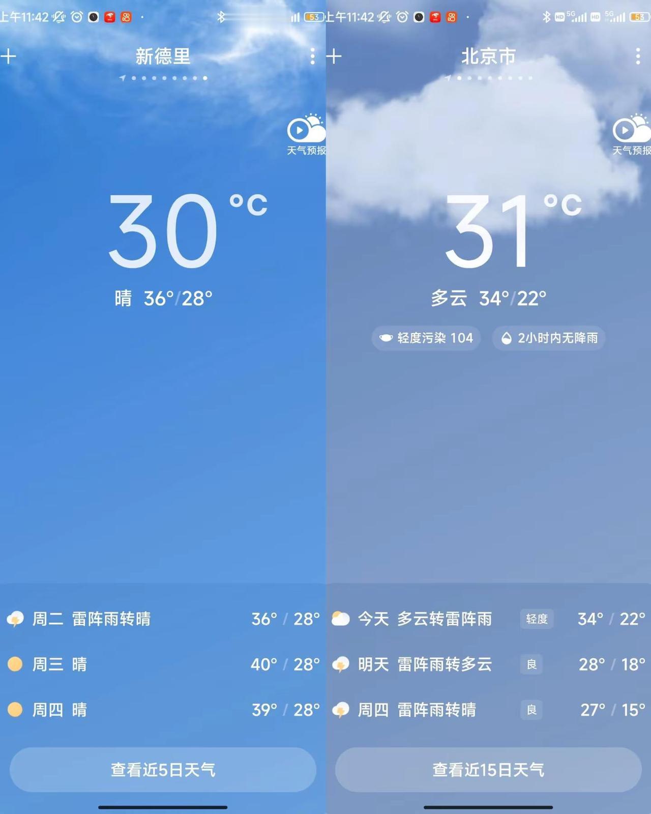 印度高温。新德里vs北京