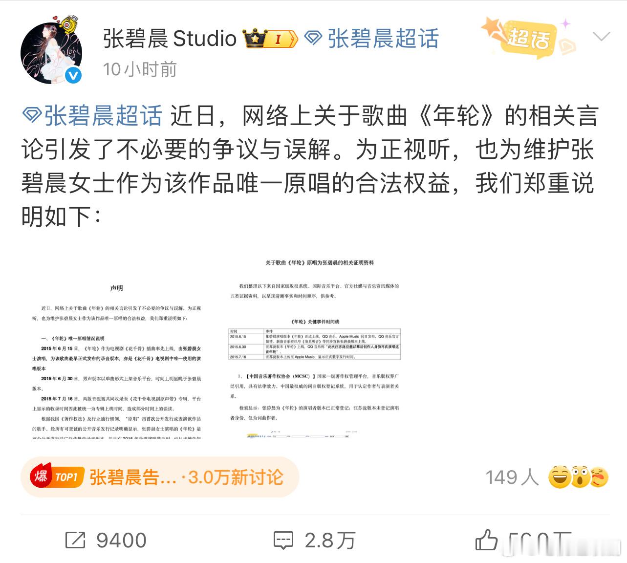 张碧晨告别年轮 汪苏泷收回《年轮》授权，闹剧终了。年轮回归原唱，以后安心听汪苏泷