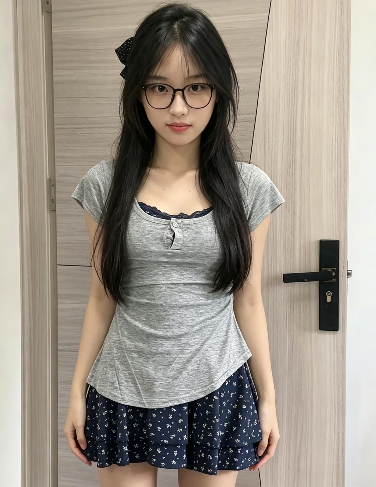 黑发垂如瀑，明眸不染尘。
姿容清且婉，气韵净还真。
浅笑温如玉，轻行若似云。
邻