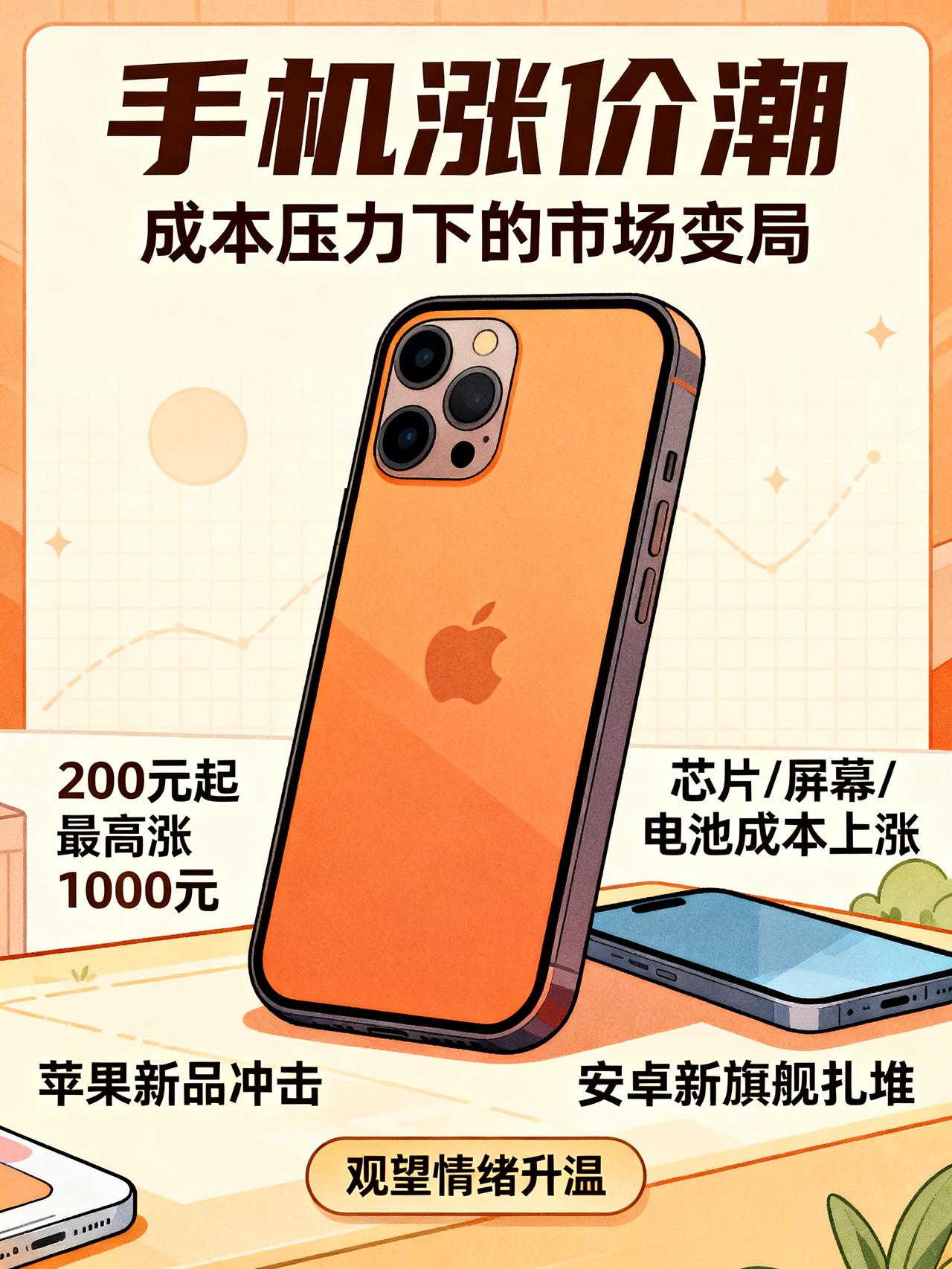 手机圈突现涨价潮！华为、小米、荣耀等多家品牌官宣调价，最高涨1000元
200元