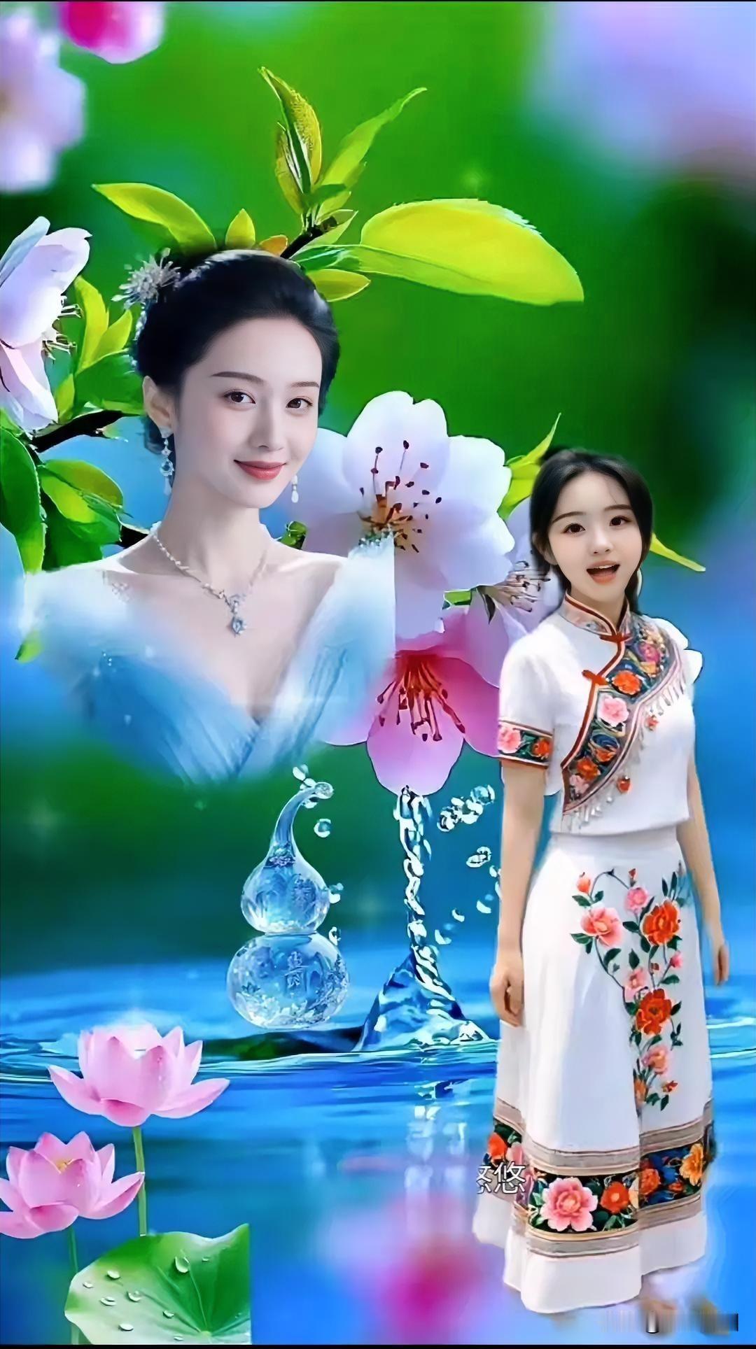 古典与现代精妙融合，花与水诗意相逢。江南烟雨美学 东方古韵美学 古典东方魅力 东