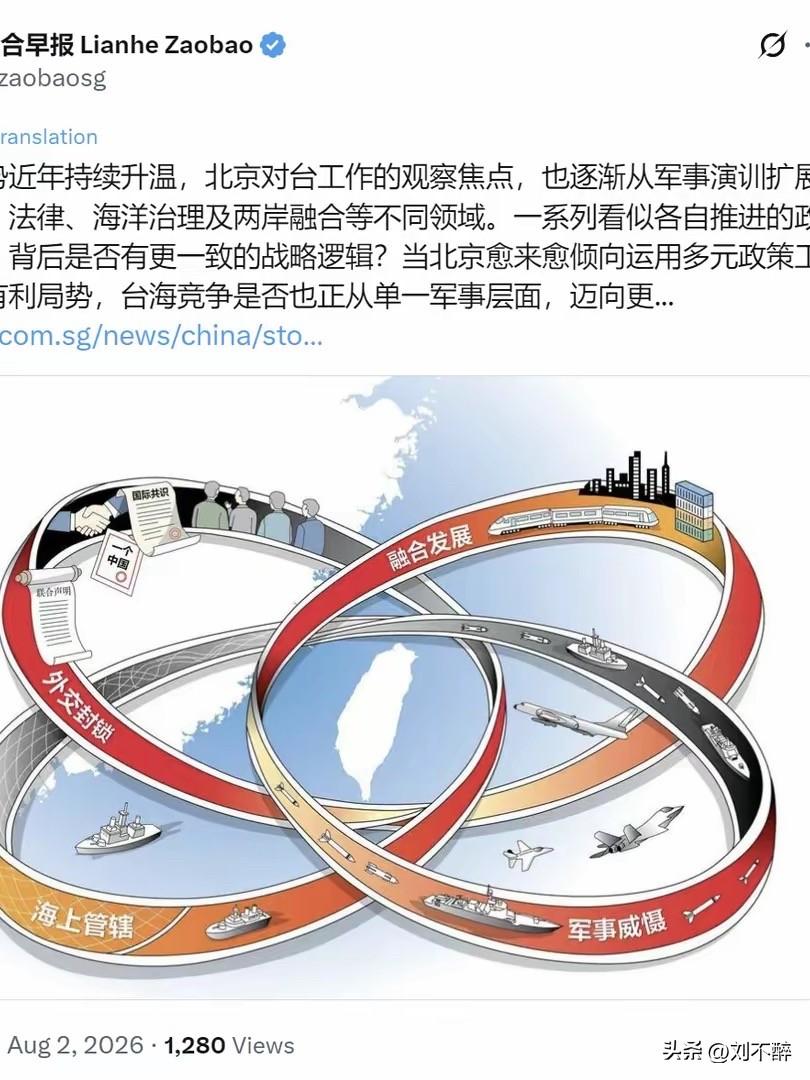 《联合早报》习惯性用“对抗博弈”的视角定义两岸关系。
先预设“对抗竞争”叙事，再