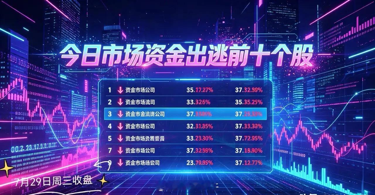 今日主力资金出逃前十个股复盘今日盘面高低切换信号十分清晰，大额出逃个股集中在前期