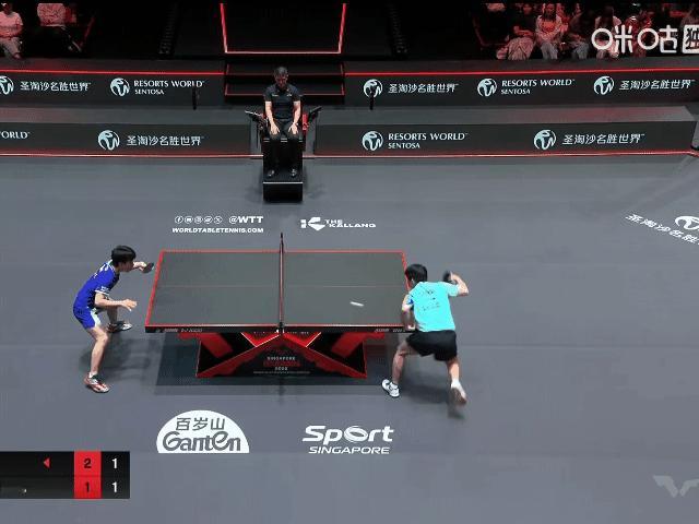 2026WTT新加坡大满贯，林诗栋对阵筱塚大登。
关键分一球争议，筱塚认为擦下边