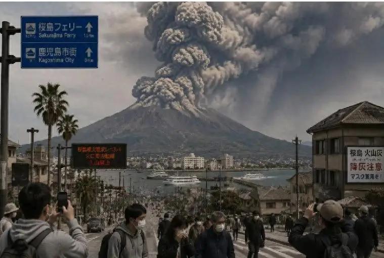 直冲 3000 米！日本樱岛火山剧烈喷发，漫天火山灰逼近东京。

日本樱岛火山突