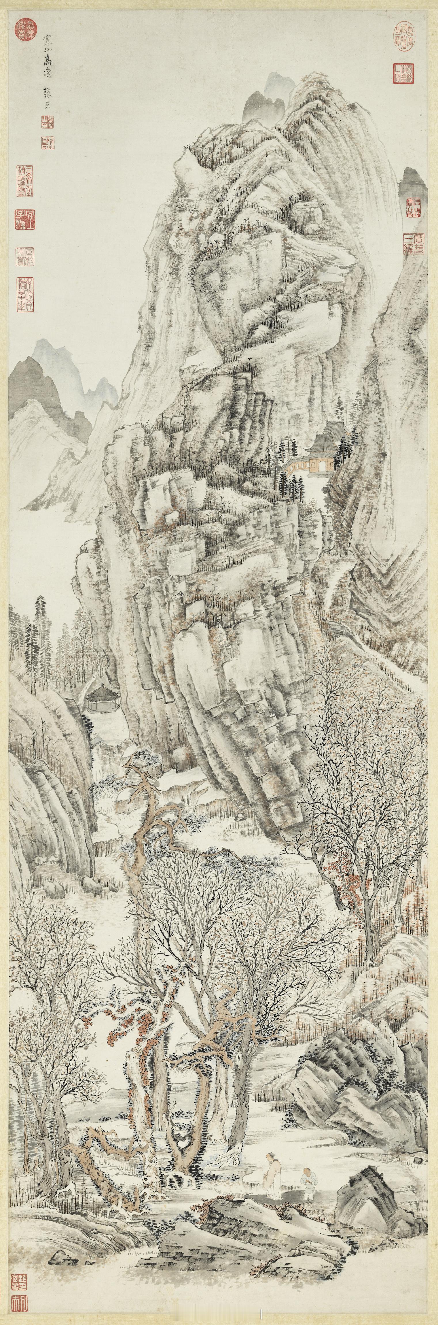 明 张宏 寒山高逸　轴张宏，生于万曆五年（西元一五七七年），至清康熙七年（一六六