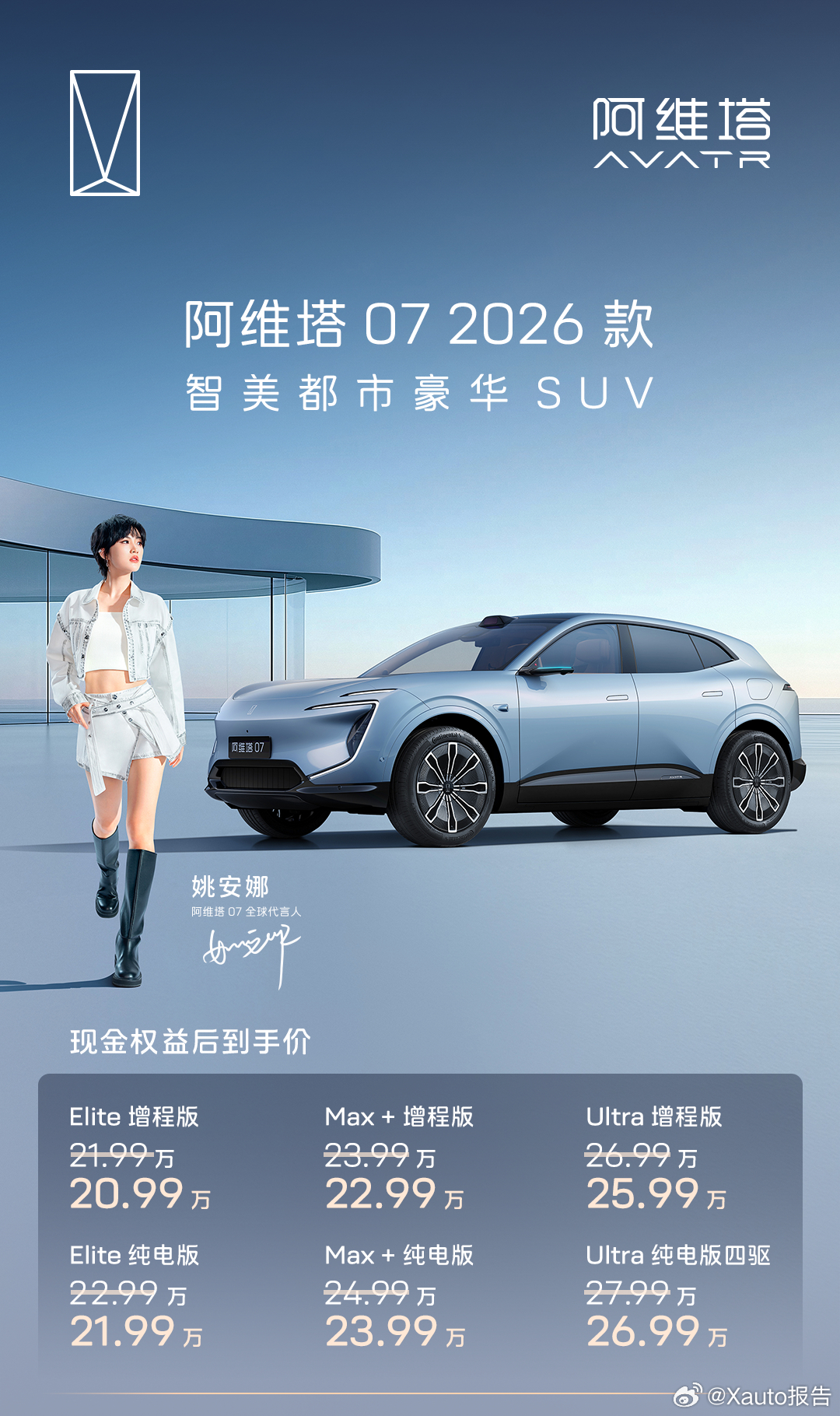 新款阿维塔07上市：限时20.99万起9月20日，2026款阿维塔07上市，包含