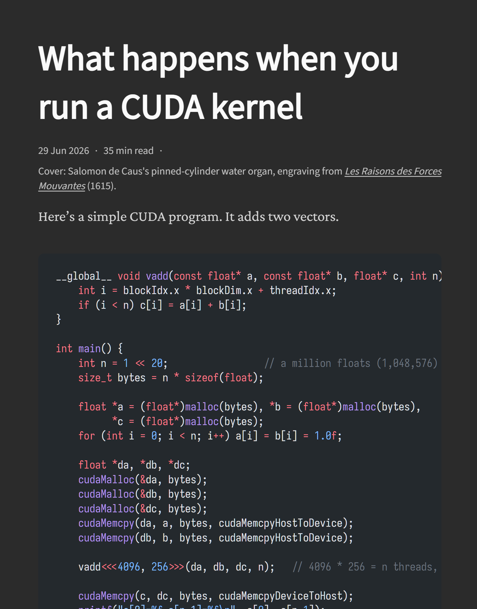 长文：运行一个 CUDA kernel 时，底层到底发生了什么？地址：fergu