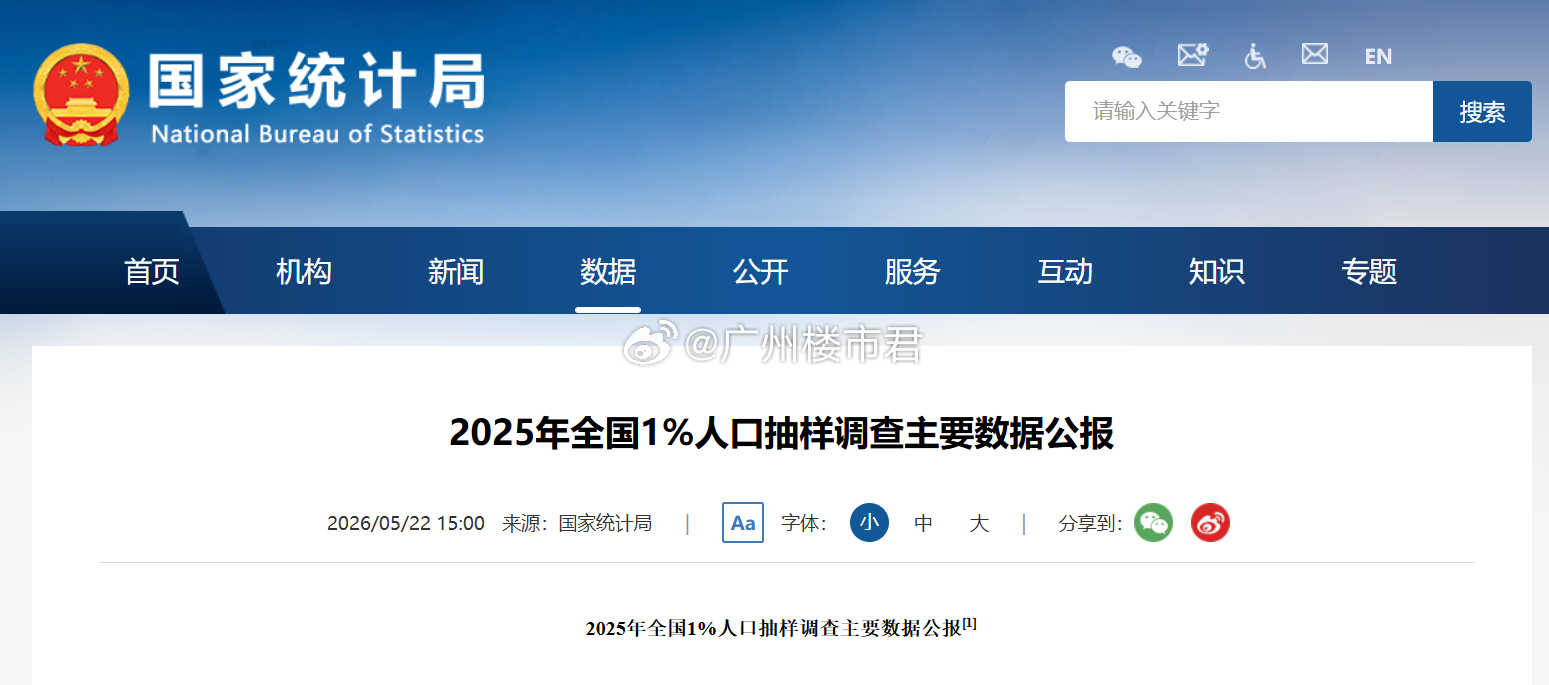 重磅！全国人口数据出炉！14.05 亿人，家庭户均 2.52 人刚刚，国家统计局