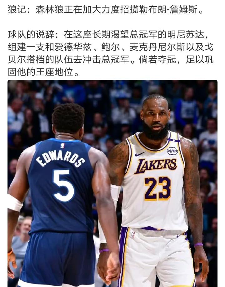 热火76人猛龙都难夺冠
去森林狼真很大概率夺冠
马刺雷霆也未必年年都是大山
老詹