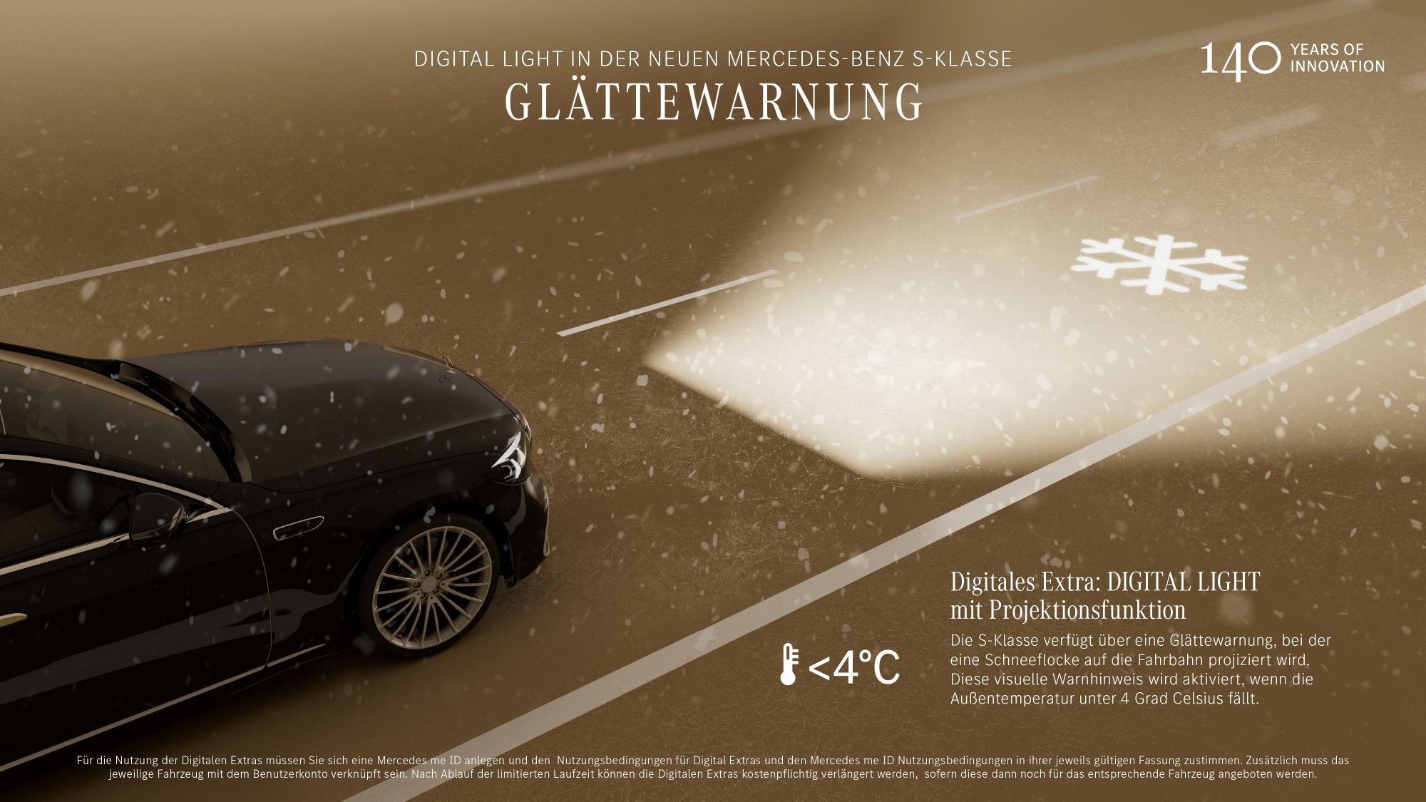 下一代数字灯现正应用于全新S级改款车型，实现更智能的夜间驾驶在黑暗路面或恶劣天气