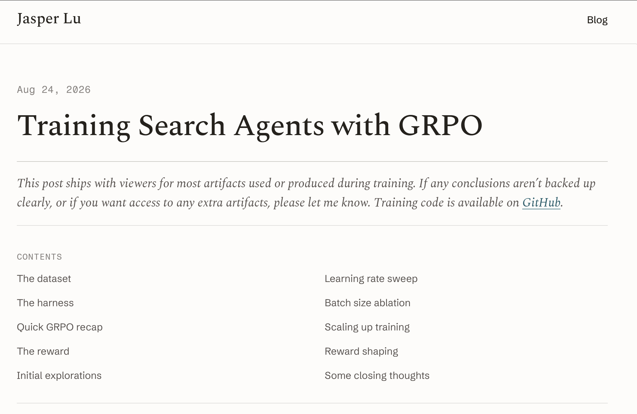 技术博客：Training Search Agents with GRPO地址：