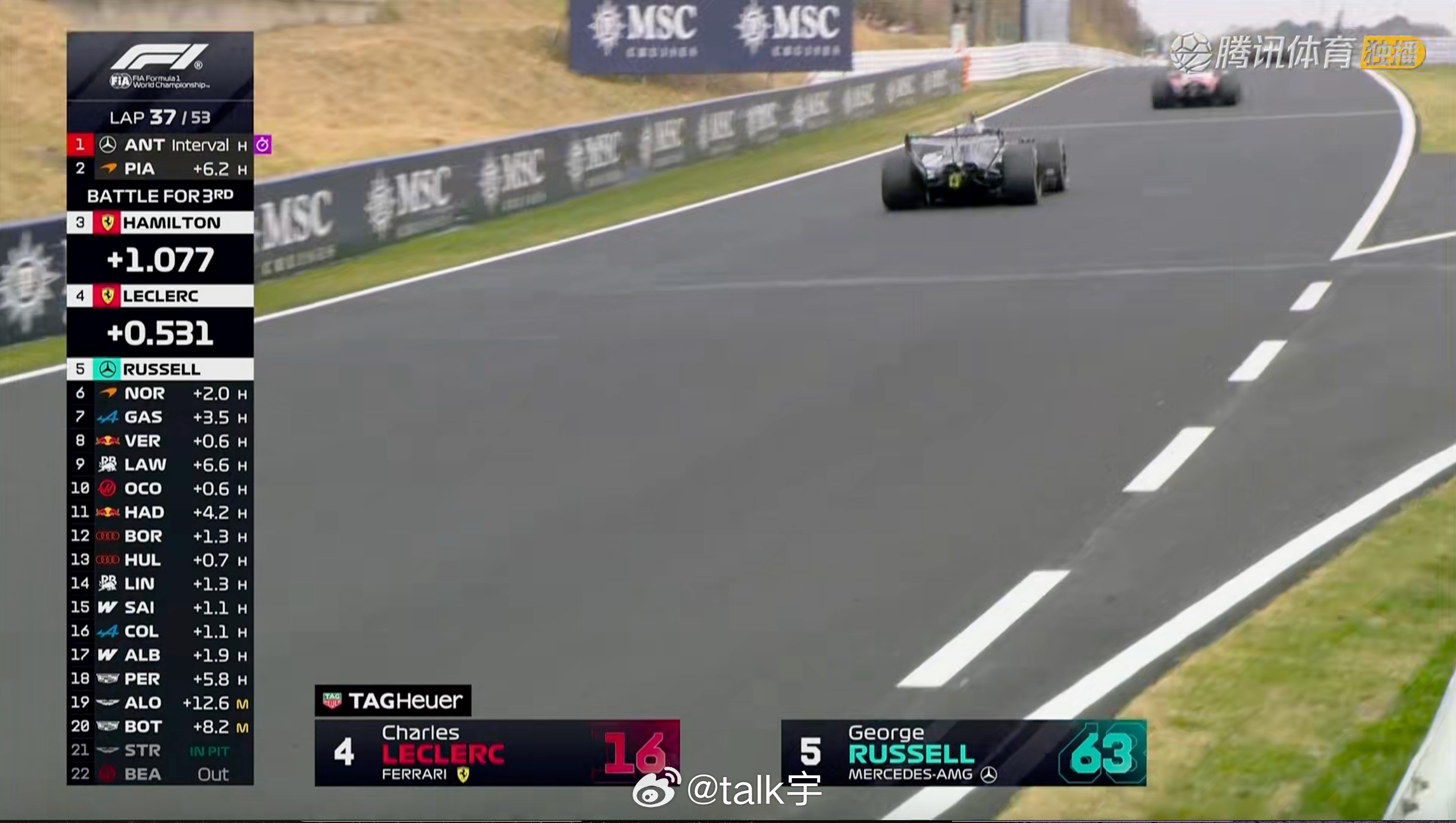 拉塞尔再掉一位，看赛后的评论区吧～F12026f1日本大奖赛