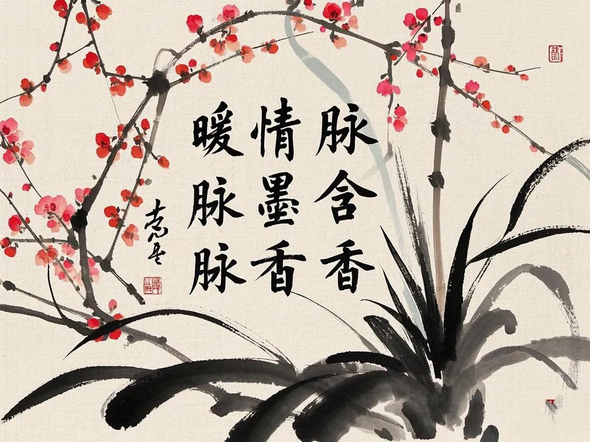 上联：暖情脉脉墨含香
下联：[火炬][玫瑰][玫瑰][玫瑰]