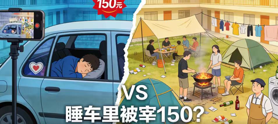 睡车里被收150元“住宿费”事件大反转：占院搭灶蹭水电，反手网暴酒店勒索赔偿
前
