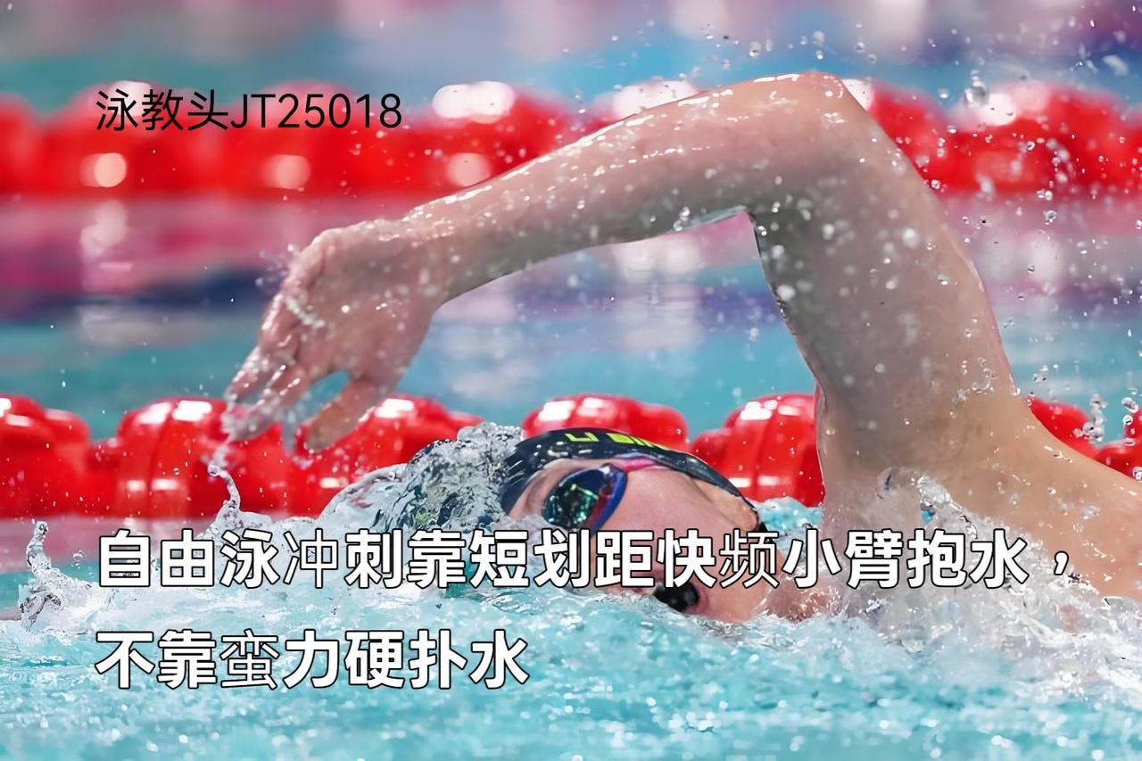 泳教头 | 泳讲堂：自由泳冲刺靠短划距快频小臂抱水，不靠蛮力硬扑水
 
自由泳冲