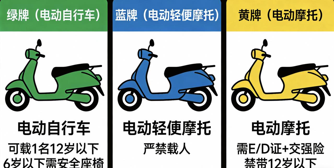 2025电动车带娃新规！绿牌/蓝牌/黄牌规矩大不同，搞错罚款又危险
 
家人们别