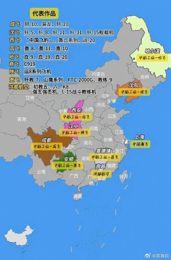 中国主要飞机制造厂 ​，看完以后印度摔飞机就不会买错股了。 ​​​