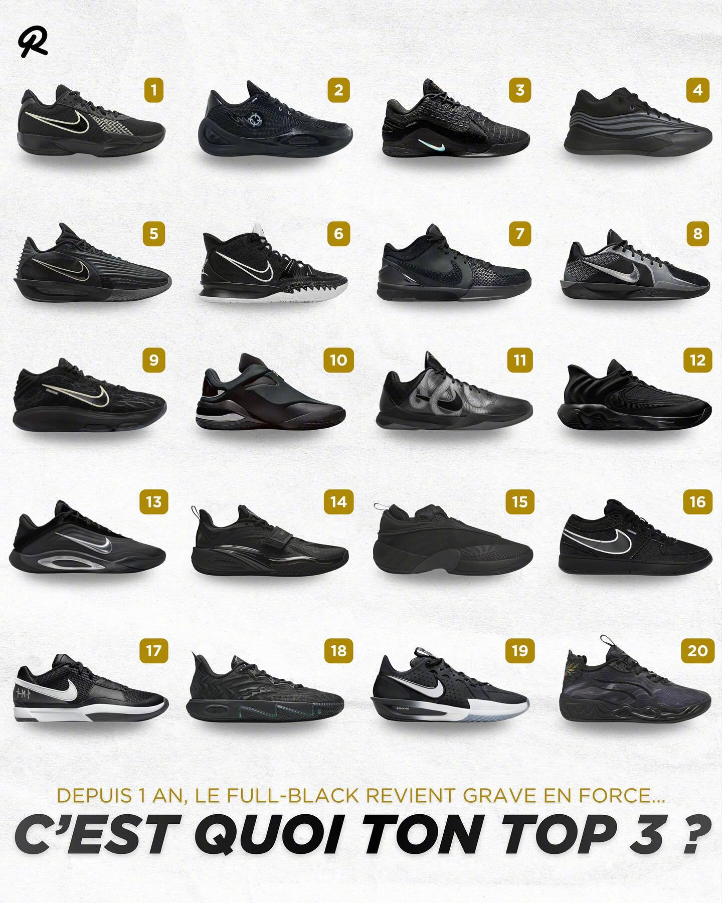 那些全黑或者准全黑配色的球鞋合集。（Rookicks News） 