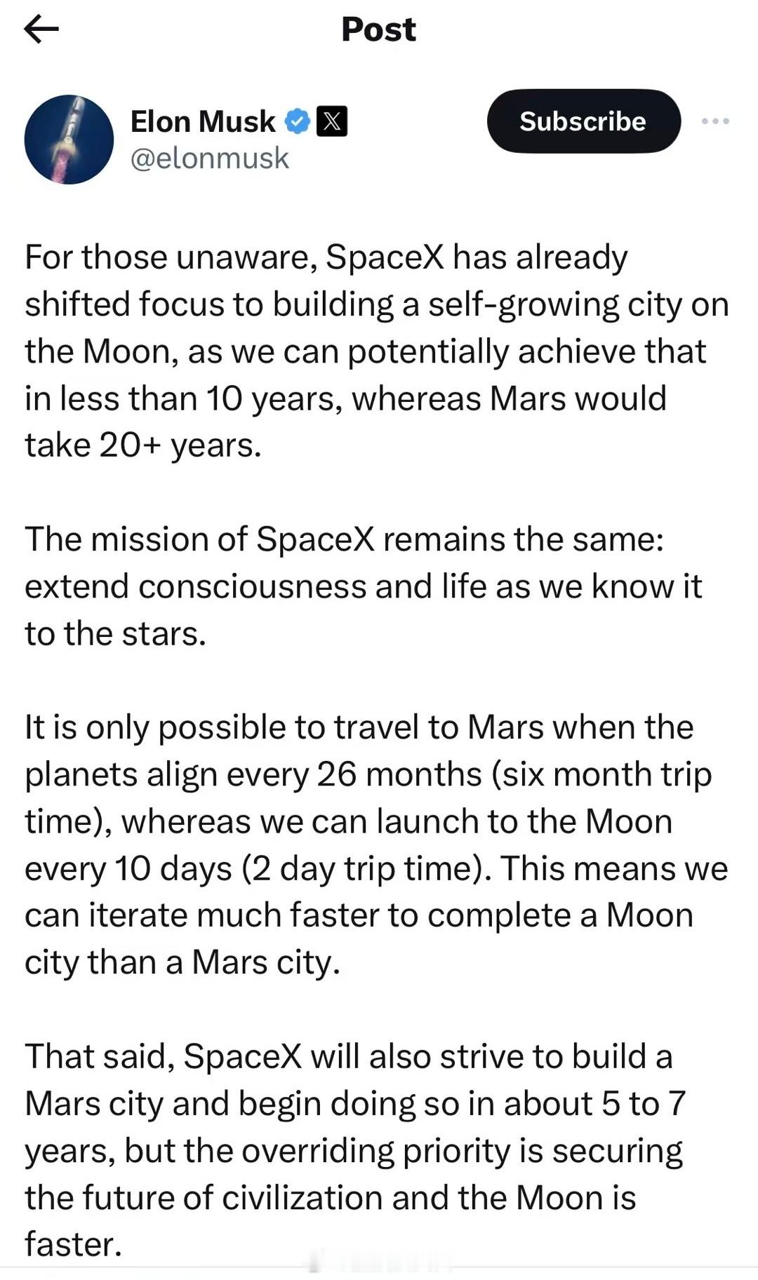 马斯克发文，在月球建造城市会比火星更快实现。嫦娥姐姐的广寒宫要有邻居了？ 