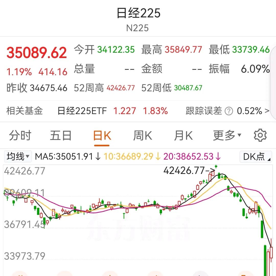 日经指数前天一根12.4%的跌幅大阴线，连续两天就收复失地，这就是国外股市的一个