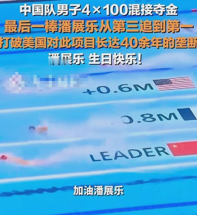 巴黎奥运会上，男子4X100米混合泳接力赛，中国游泳队获得金牌，在比赛的最后一棒