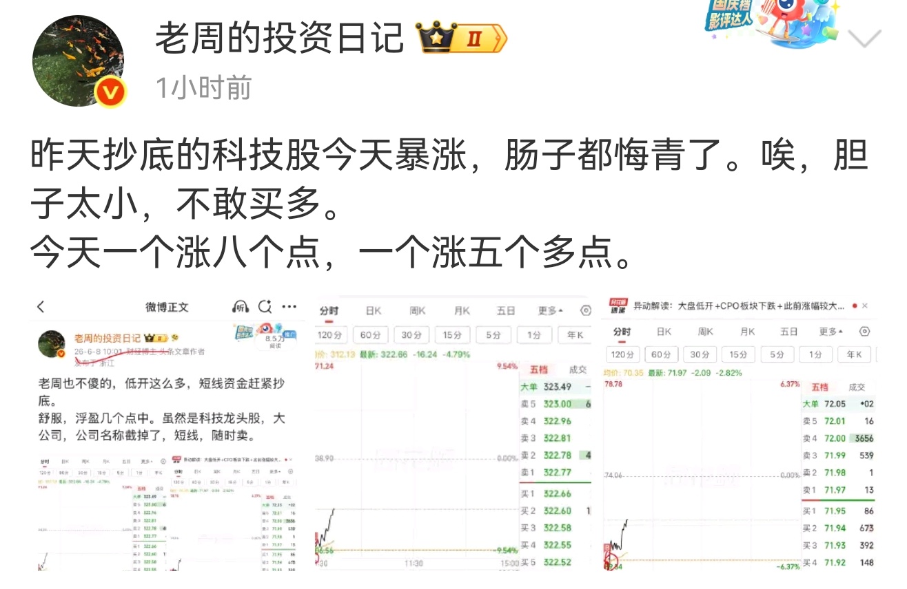 我手里一堆涨停股15m股都被我提前卖飞呢交易是长久的事，判断反应慢，无法执行，受