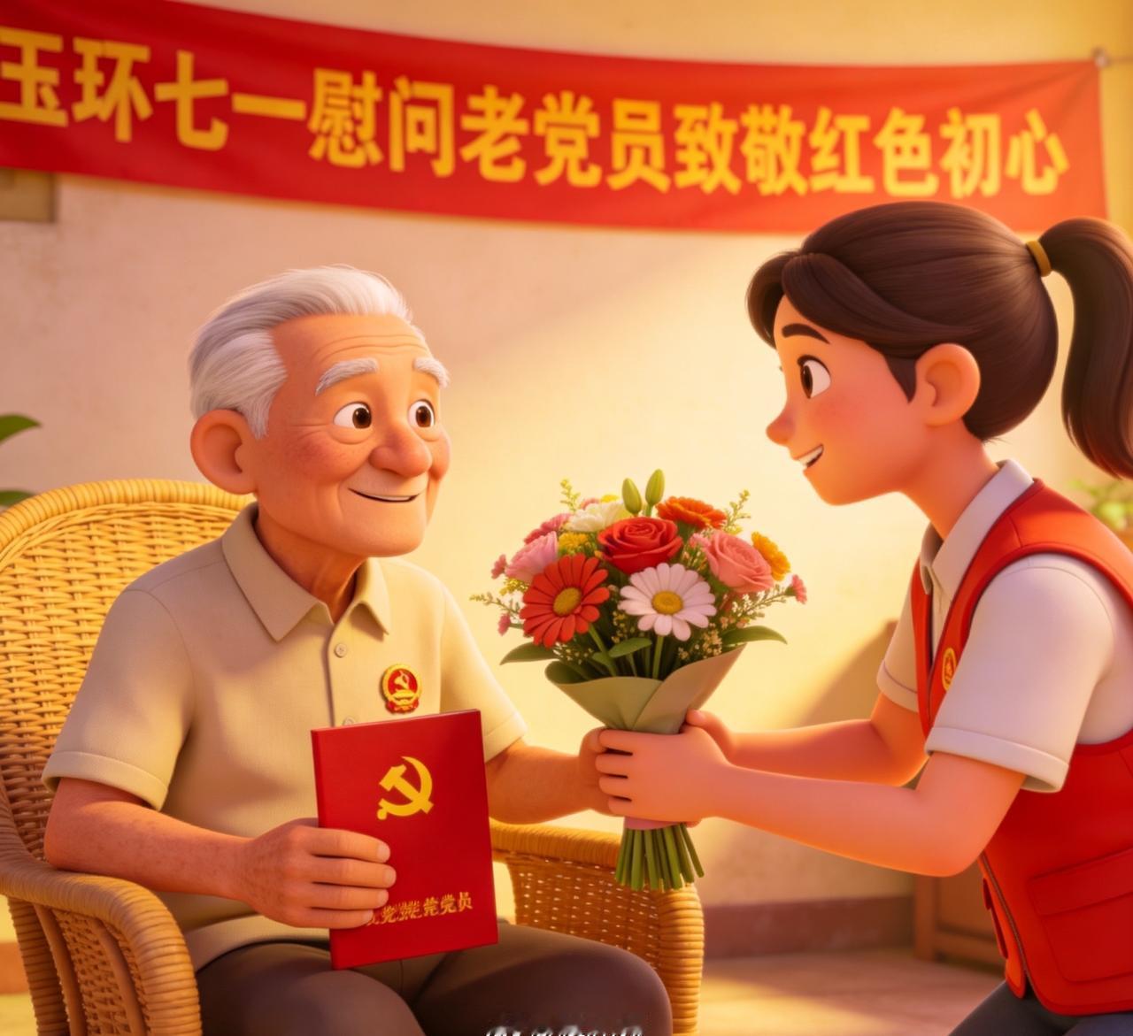 曙光狮一路同行超话玉环七一慰问老党员致敬红色初心一句问候承载组织牵挂，一段往事映