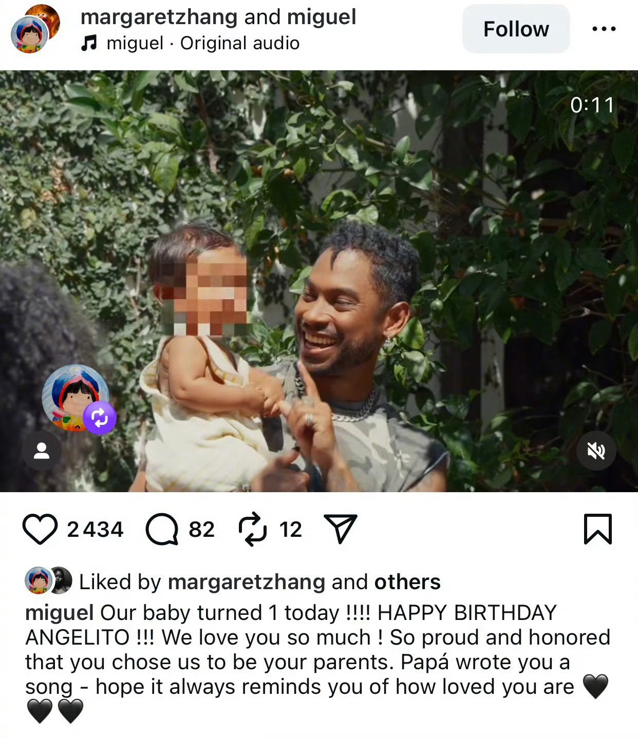 Vogue 中国前主编章凝公开孩子的父亲，是黑人歌手Miguel。[柯基][柯基
