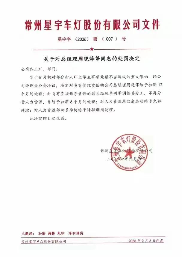 星宇迫于外界的压力，当然主要还是应对海外客户和港交所，星宇公司开始进行内部追责，
