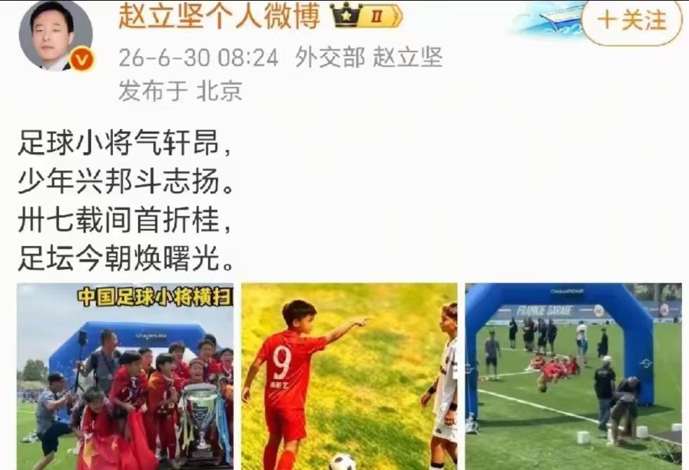 外交部赵立坚公开赞扬董路的足球小将，这次谁还敢有反对意见！赵立坚发了一首诗赞扬董