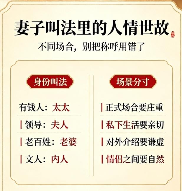 同样是自家伴侣，
叫法藏尽身份差距，
看懂才知人情世故！
 
很多人随口喊另一半