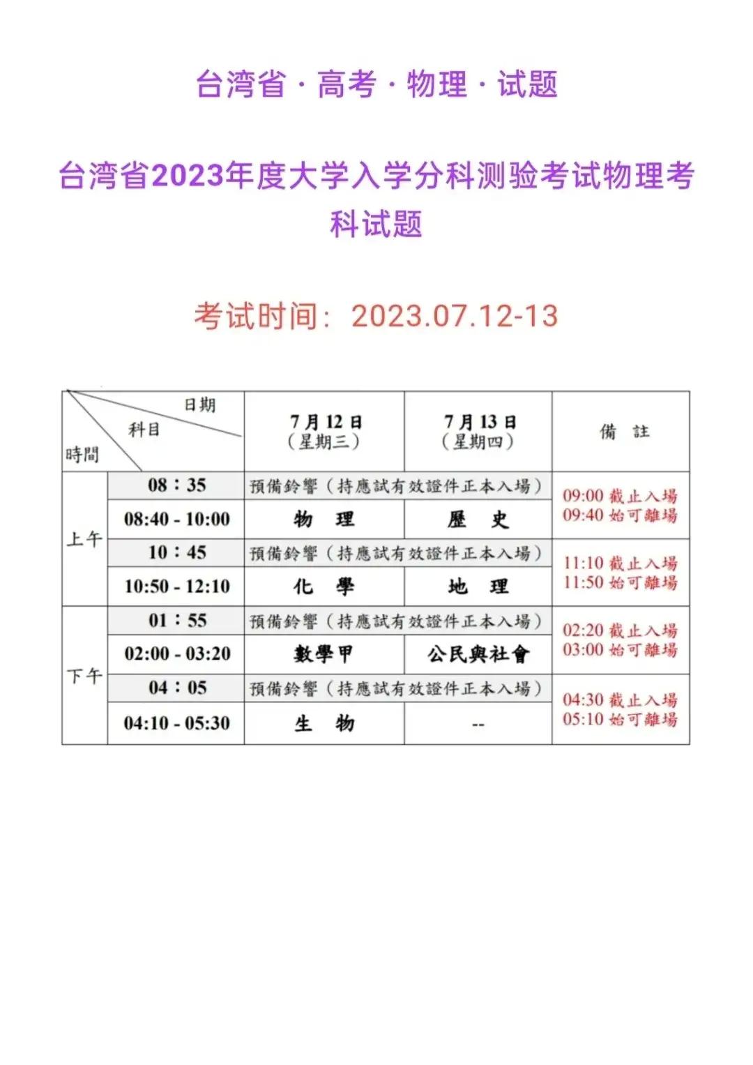 台湾省的物理高考题，这些题目你会做吗？和内地的相比较，哪个更加难一点？[思考][