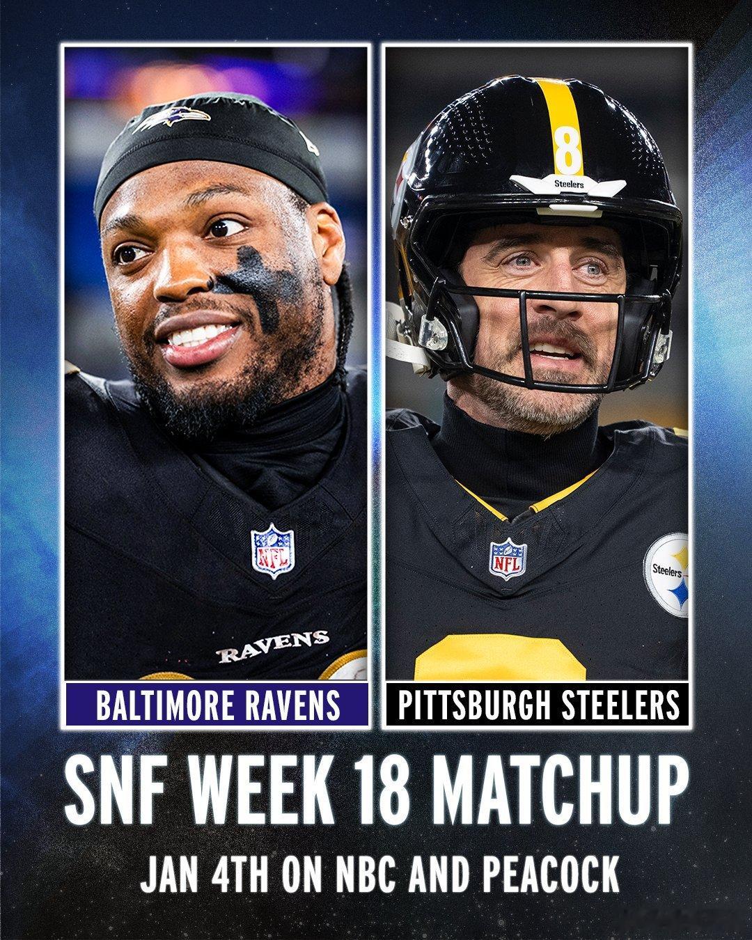 NFL常规赛将以乌鸦客场对阵钢人收官。胜者将拿到美北冠军并获得季后赛主场优势。赢