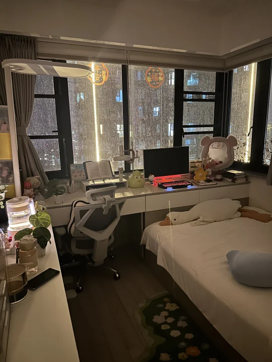 晚上八点，下雨，宅家，梦中情卧