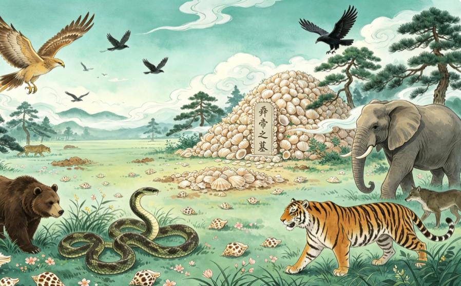 品读《山海经》609——《大荒南经》苍梧野

原文：
赤水之东，有苍梧之野，舜与