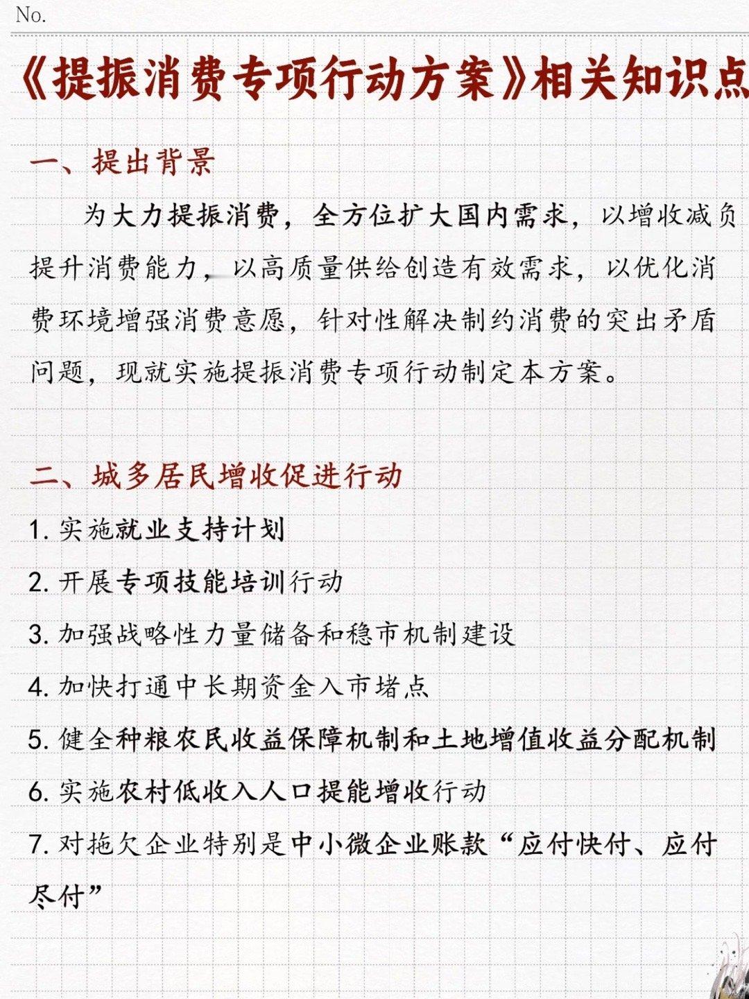 提振消费专项行动相关知识点！1⃣提出背景2⃣城乡居民增收促进行动3⃣消费能力保障