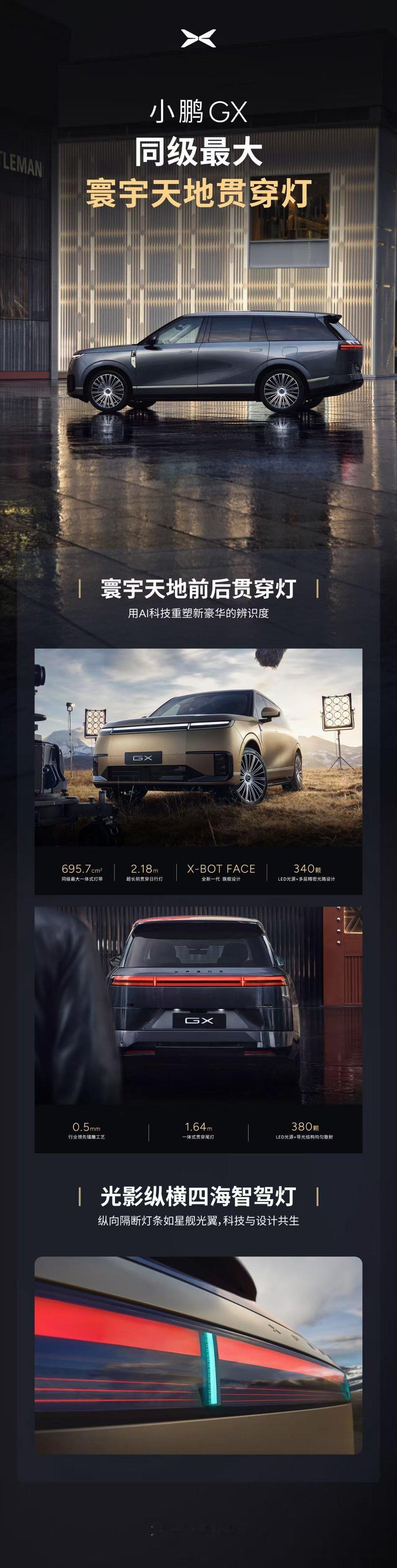 小鹏GX这「寰宇天地贯穿灯」，太炫了。自带星光。2.18m超长前贯穿日行灯，在灯