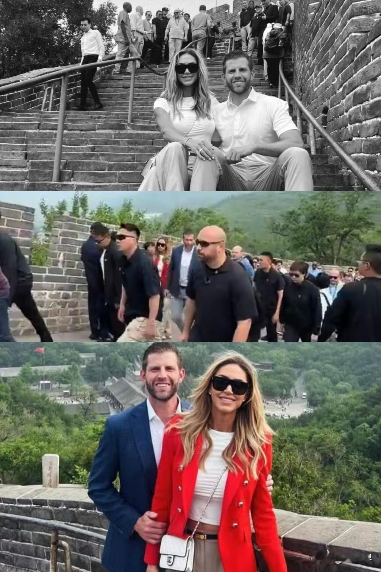 特 朗 普次子夫妇打卡长城，儿媳表示“很荣幸能有这样一次难忘的旅行。”埃里克穿淡